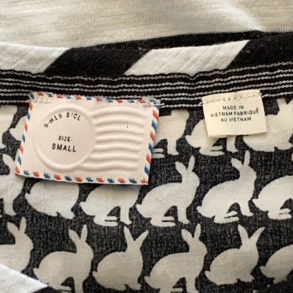 Anthropologie Postage Stamp S Henley Top Black White Stripe Roll Tab Sleeve 52K - Picture 8 of 11